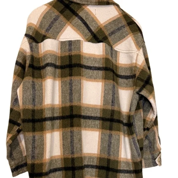 ZARA Oversized Plaid Shacket Jacket Women’s Wool Blend Neutral Tan Olive Checked - Picture 2 of 2